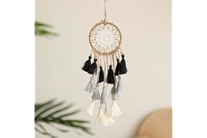 Artilady Small Dream Catcher for Cars - Bohemian Mini Dream Catchers for Cars Rear View Mirror Hanging Decoration (Black Grey White)