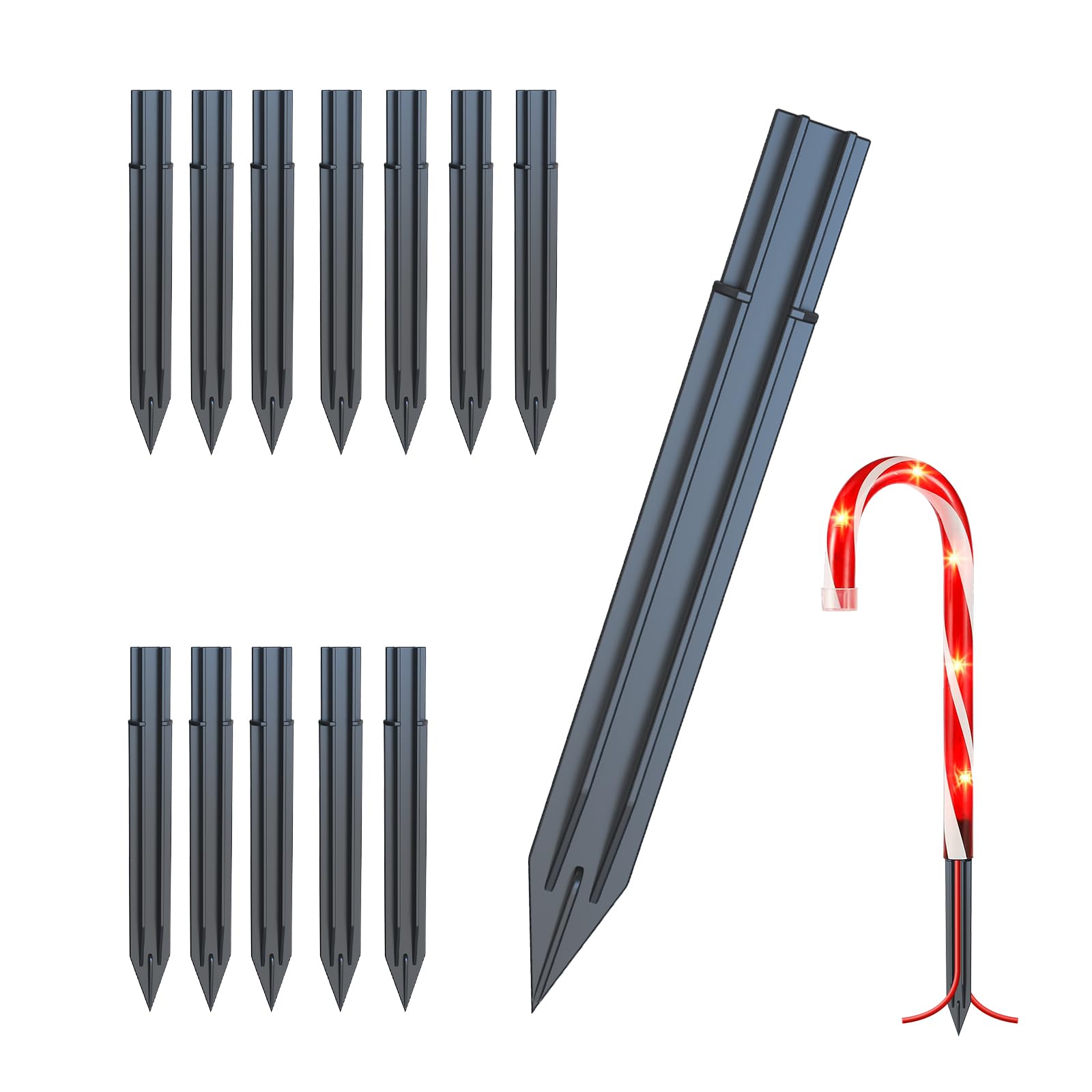 Photo 1 of 12 PCS Replacement Stakes for Christmas Candy Cane Lights Outdoor, Plastic Candy Cane Pathway Markers Lights Spike Replacer, Size 0.61 * 6.2 Inches, Used to Maintain Candy Cane Pathway Lights