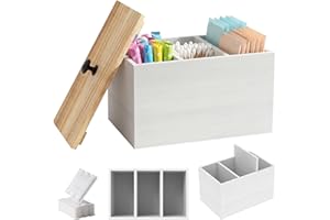 Tampon Holder for Bathroom, Wooden Feminine Product Organizer w Lid and Removable Divider, Farmhouse Pad and Tampon Organizer