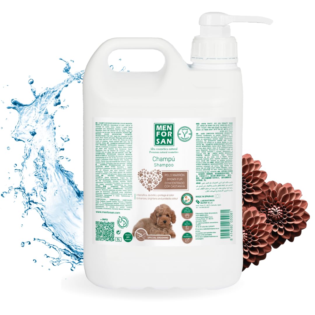 MENFORSAN Brown Hair Shampoo for Dogs | Color intensifier | Provides shine | Eliminates Orange Tones | Deep Hydration | 5L