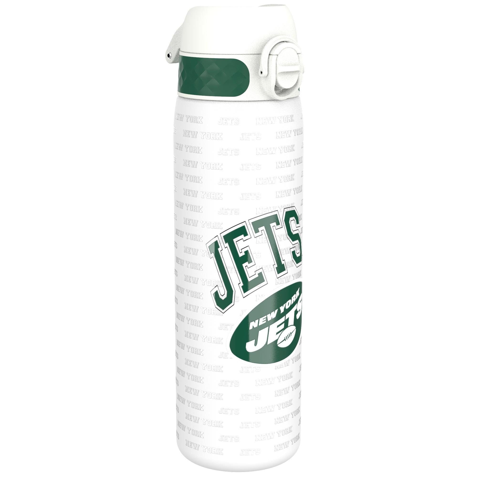 Ion8 NFL New York Jets Lightweight Steel Water Bottle, 600 ml/20 oz, Non-Insulated, Leak Proof, Easy to Open, Secure Lock, Dishwasher Safe, Flip Cover, Fits Cup Holders, Metal Water Bottle
