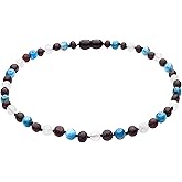 Genuine Amber Necklace From Baltic Sea Made With Unpolished Cherry Apatite & Moonstone 34 cm (13.4 Inches)