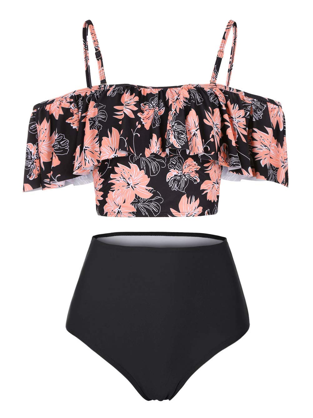 View 1 of ***SIMILAR ITEM***
Kaei&Shi Strapless,Strappy Swimwear,Floral High Waisted Flounce Bikini Set,Tummy Control Swimsuits for Women,Off Shoulder Bathing Suit Black Flower Medium