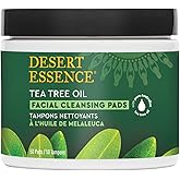 Desert Essence Tea Tree Oil Facial Cleansing Pads - Makeup Remover, Facial Cleanser & Toner with Organic Lavender & Chamomile - Travel-Friendly Personal Wipes for Clarifying Skin Care - 50 Pads
