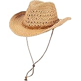 Straw Cowboy Hat for Women Men Wide Brim Sun Beach Hat with Chin Strap Breathable Western Cowgirl Cap for Outdoor Travel