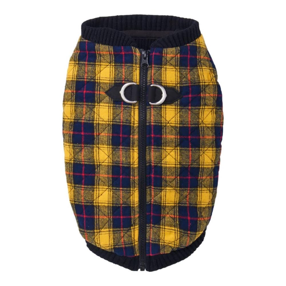 Gooby Boys X-Small Chest (~10.25 Inch) pet Coats, Yellow Check, X-Small 10.25 US