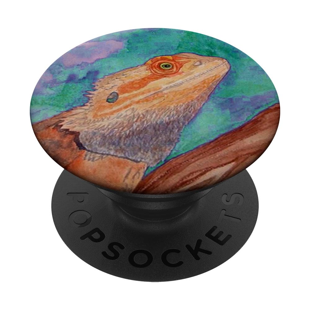 Cool Watercolor Bearded Dragon Design Reptile Lover On Teal PopSockets Adhesive PopGrip