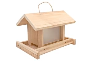 Zeqeey Hanging Wooden Bird Feeder Outdoor Large Capacity Wood Birdfeeder for Feeding Outside Garden Wild Birds Finches Robin 