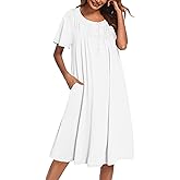 Ekouaer Moo Moos for Women House Dress with Pockets Short Sleeve Mumu Dress Button Down Nightgown Soft Sleepwear S-XXXL
