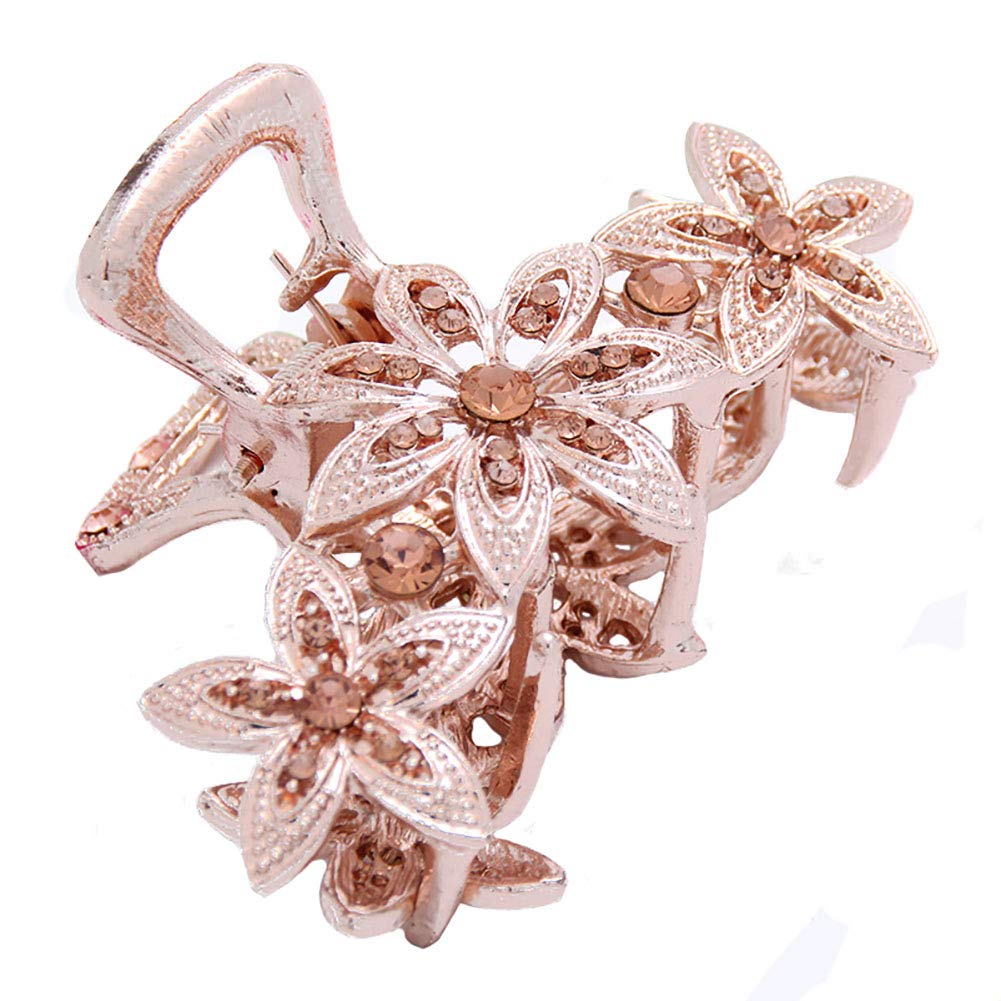 Fodattm Alloy Hollow Carving Flower Rhinestone Hair Claw Jaw Clip for Women Lady Non-Slip Hair Clamp Hair Barrette Hair Accessories (Gold)
