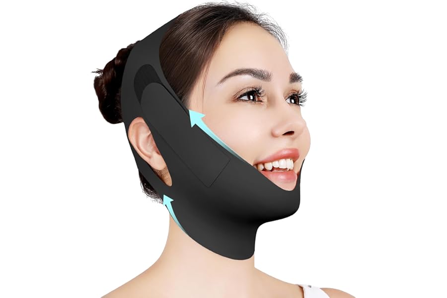 Juskaa Chin Strap for Sleeping,Double Chin Reducer,Adjustable Chin Strap,Jaw Strap,Jawline Shaper,V Line Lifting Mask,Black,M