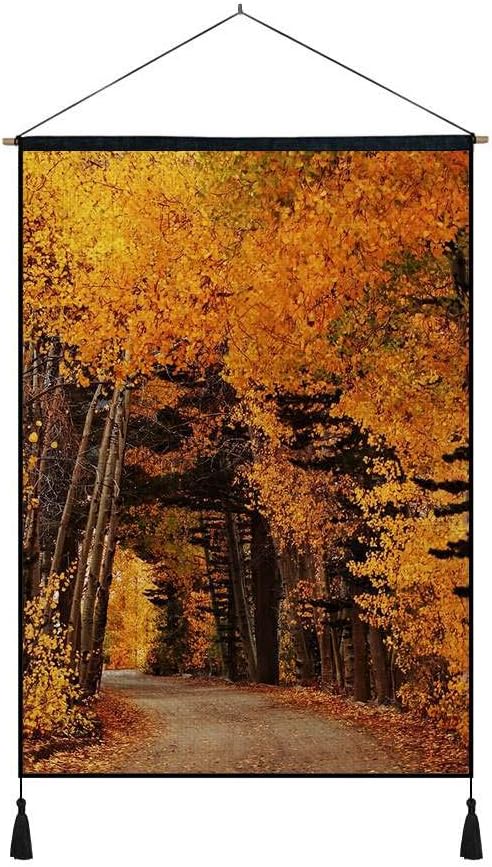 Amazon Com Kaohun Autumn Forest Path Yellow Leaves Art Print On Canvas Wall Hanging Poster Home Wall Decoration Poster Painting x28inch Posters Prints