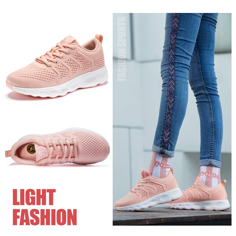 CAMEL CROWN Women Running Shoes Trail Fashion Sneakers Flyknit Comfy Walking Shoe Mesh Lightweight Athletic Gym Casual Sneaker for Girl(Pink,8.5 M US)