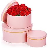 Coloch 3 Pcs Round Gift Boxes with Lid, Pink Flower Box with Golden Rim Nested Party Favor Boxes for Flower Arrangement, Birthday, Wedding, Christians, Anniversary, Pink, 3 Sizes