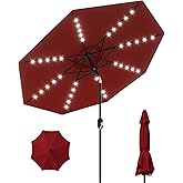 GarveeLife 10 ft Patio Umbrella with Solar Lights, 8 Ribs Outdoor Market Table Umbrella with 40 LED Lights & Tilt Crank for Pool, Deck, Backyard, Red