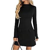 winkbay Women's Mock Neck Long Sleeve Dress Elegant A Line Mini Cocktail Party Dresses Business Casual Outfits