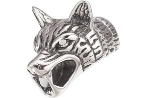 UNICRAFTALE About 10pcs 304 Stainless Steel Cord Ends Wolf Head Cord Tips Antique Silver Terminators for Leather Cord Bracelets Making 27x17x18mm, Hole 8mm