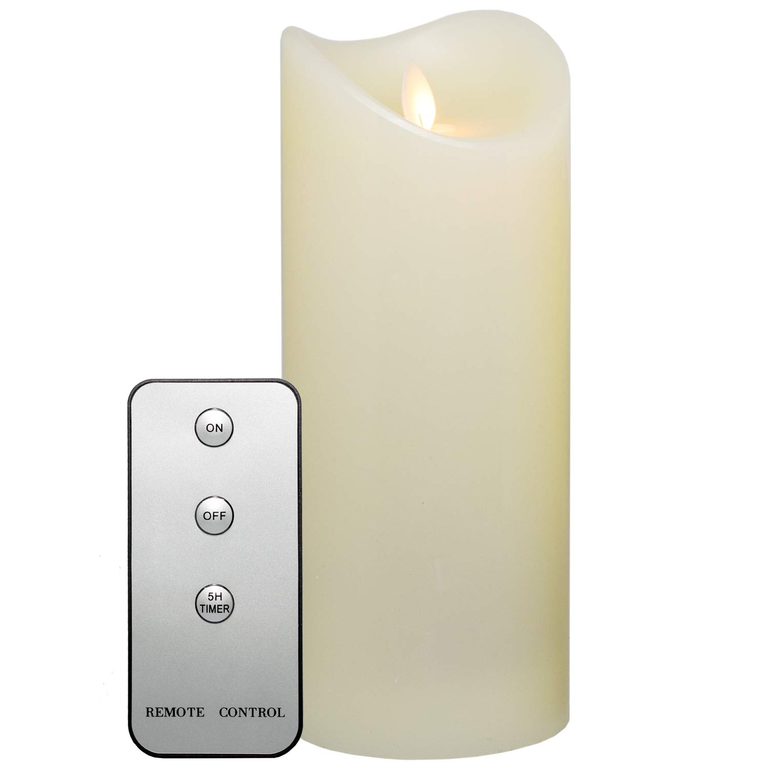 TRONJE 9" LED Candle Ivory White with Timer and Remote Control - flameless 23cm Pillar Wax Candle - Moving Flame - Battery Operated - Burn Time 1000h