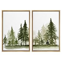 SIGNWIN 2 Piece Framed Canvas Wall Art Nordic Style Abstract Trees Canvas Prints Home Artwork Decoration for Living Room,Bedroom - 16