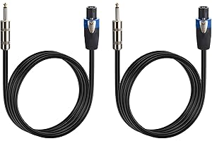 EXOTON 2 Pack 50 ft Speakon to 1/4" Male Speaker Cables, Professional 12 Gauge AWG Wire Audio Amplifier Connection Cord, DJ/PA Speaker Cable Wire with Twist Lock-2 Conductor