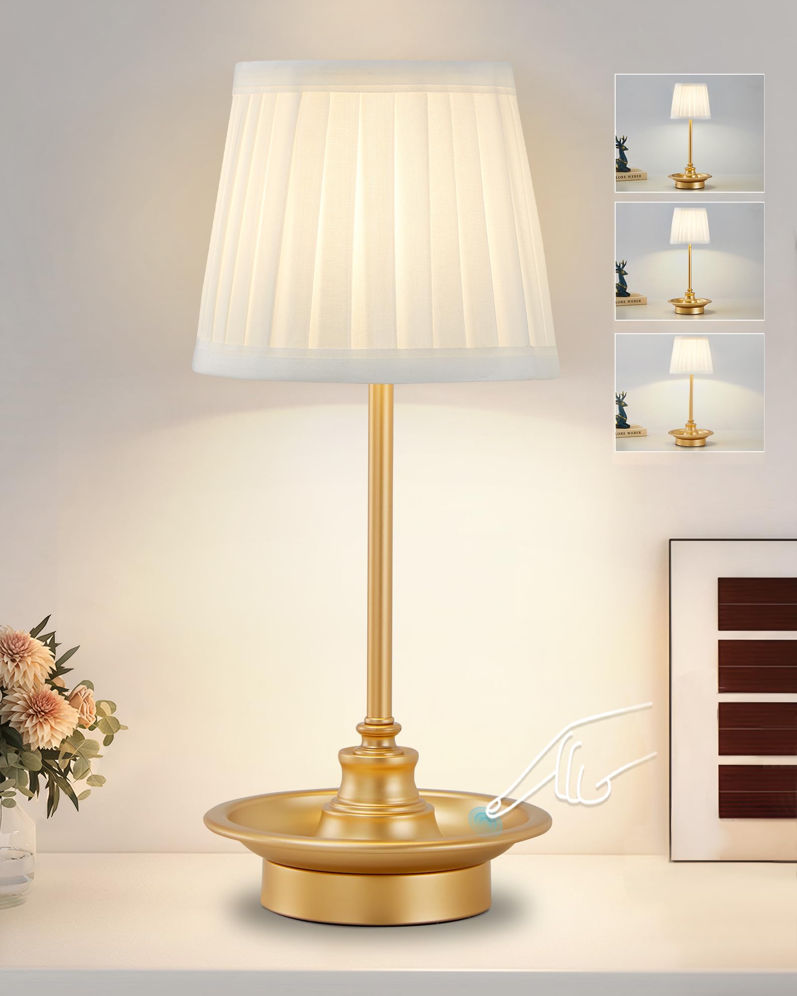 Photo 1 of GyroVu Cordless Table Lamp Rechargeable, Battery Operated LED Table Lamps, Portable Touch Wireless Lamp, 3-Level Brightness Small Bedside Table Lamp Bedroom Ambient Lamp for Restaurant (Fabric Shade)