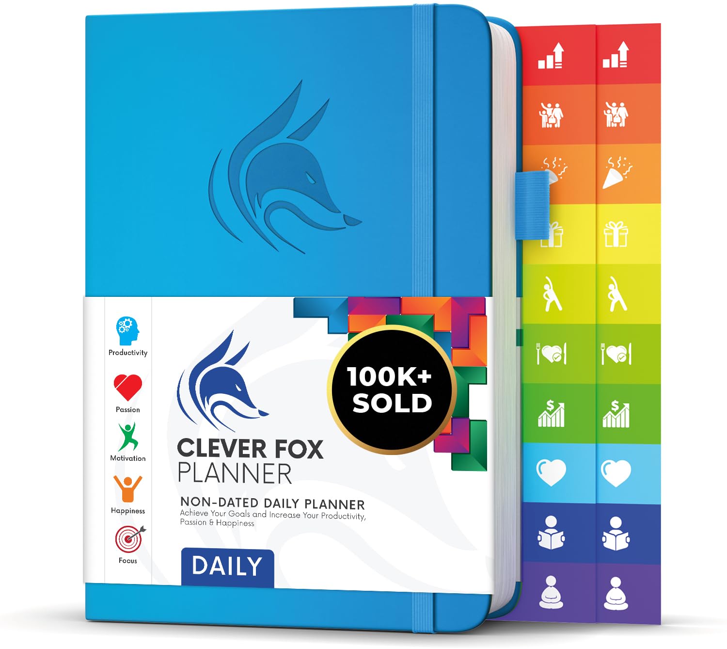 Clever Fox Planner Daily – Best Agenda & Calendar to Boost Productivity and Hit Your Goals – Gratitude Journal Personal Organizer – 14.5x21cm, Lasts 6 Months, Undated, Sky Blue