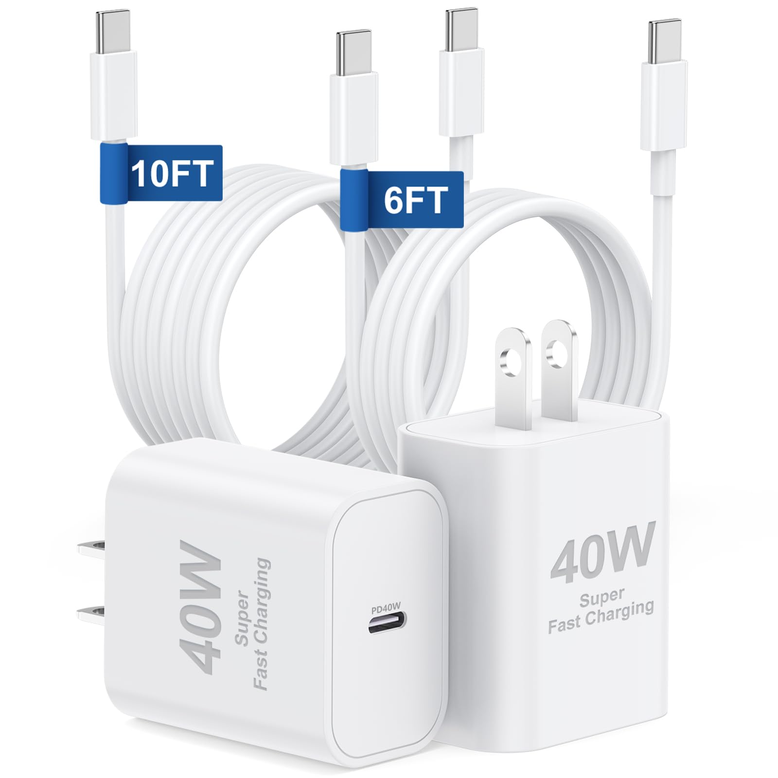 Essri 40W for iPhone 17 16 Pro Max Charger Fast Charging,2-Pack Super Fast USB C Charger Block for iPhone 16/16 Pro Max/15 Plus Series/iPad Pro,PD 3.0 Wall Charger with 6FT&10FT Long C Cable