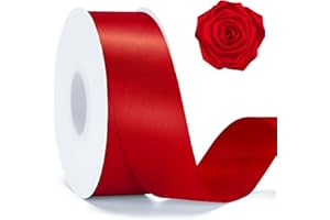 KINGLAKE Red Satin Ribbon 1 1/2 inch x 50 Yards - Polyester Silk Hair Ribbons, Fabric Red Ribbon for Gift Wrapping, Crafts Bows, Floral Bouquets, Wedding Christmas Valentines Day
