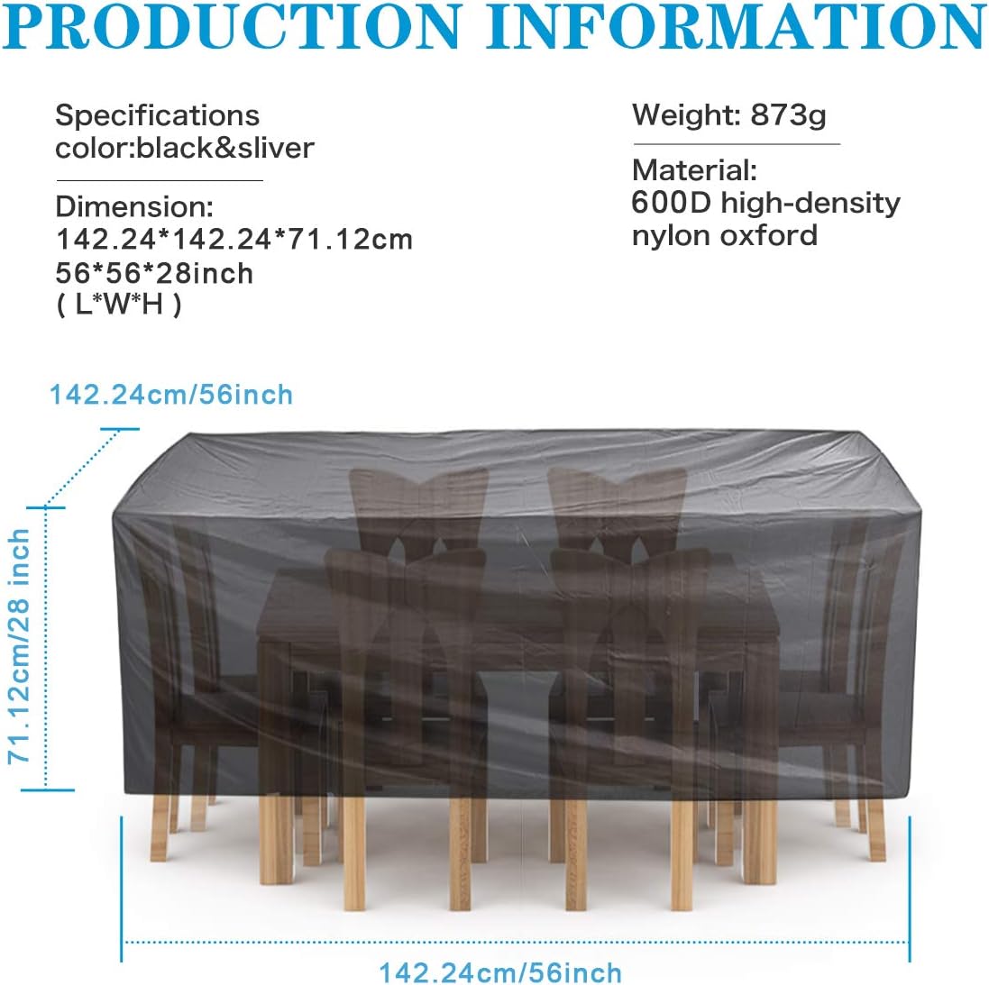 NASUM Outdoor Patio Furniture Covers, 56x56x28 Inches (142x142x72CM), 600D Upgraded Waterproof Rectangular Outdoor Cover for Outdoor Dining Table and Chairs, Waterproof, Tear-Resistant, UV Resistant. : Garden & Outdoor