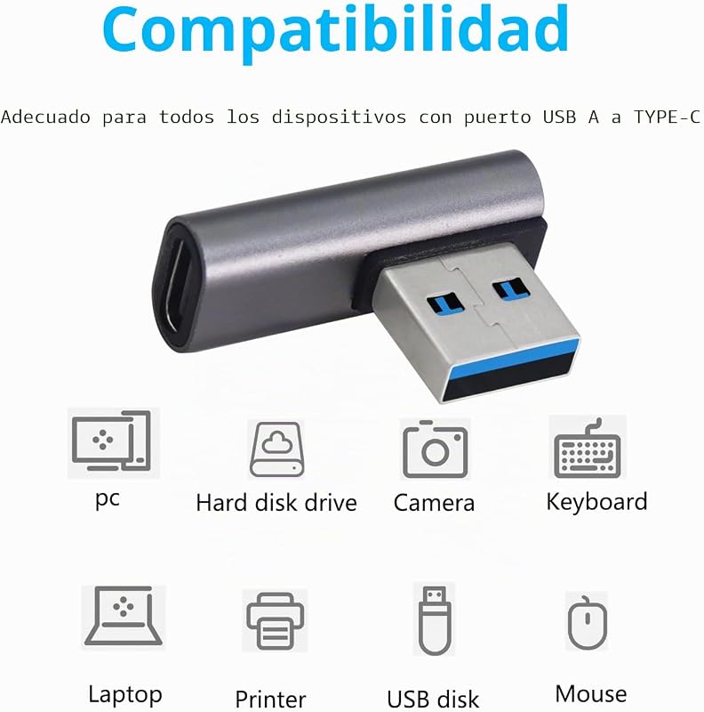 Adaptador USB 3.1 10Gbps 90 graus macho para fêmea Tipo-C – Transferência de Dados OTG para Tablet Portátil – Pack de 3 (Prateado)