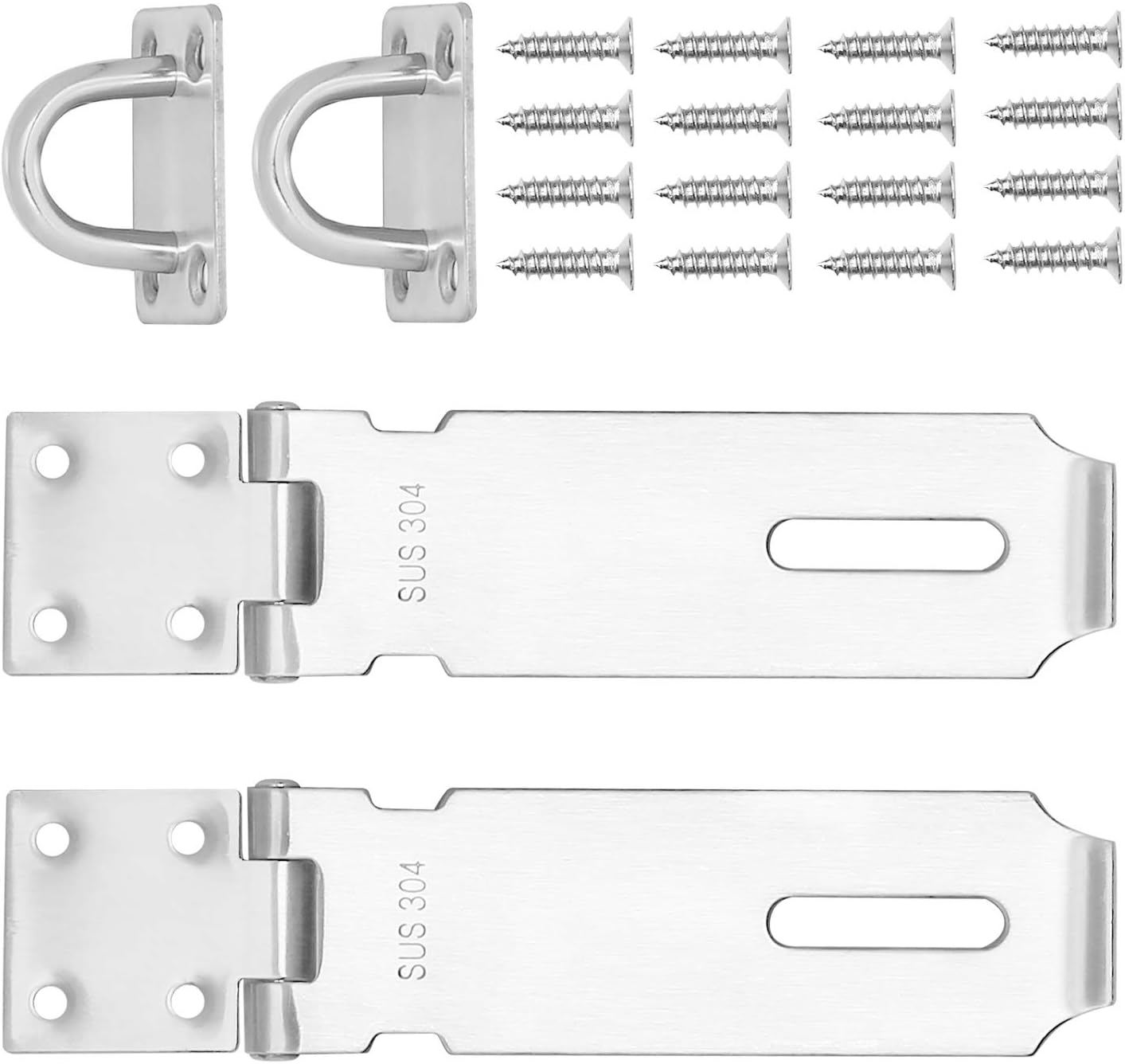 2 PCS 5 Inch Padlock Hasp, KINJOEK Stainless Steel Security Door Clasp Hasp Lock Latch, 2mm Extra Thick Door Gate Bolt Lock with 16 Mounting Screws - - 