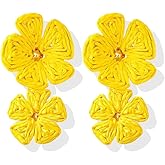 Boho Floral Raffia Earrings for Women Lightweight Flower Design Dangle Earrings Spring Summer Trendy Accessories for Outfits