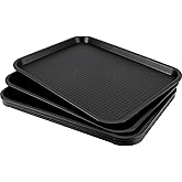 HEIHAK 5 Pack Black Plastic Fast Food Tray, 16 x 12 Inch Cafeteria Trays With Textured Surface, Rectangular Serving Trays for Carrying Food in Restaurant Cafeteria