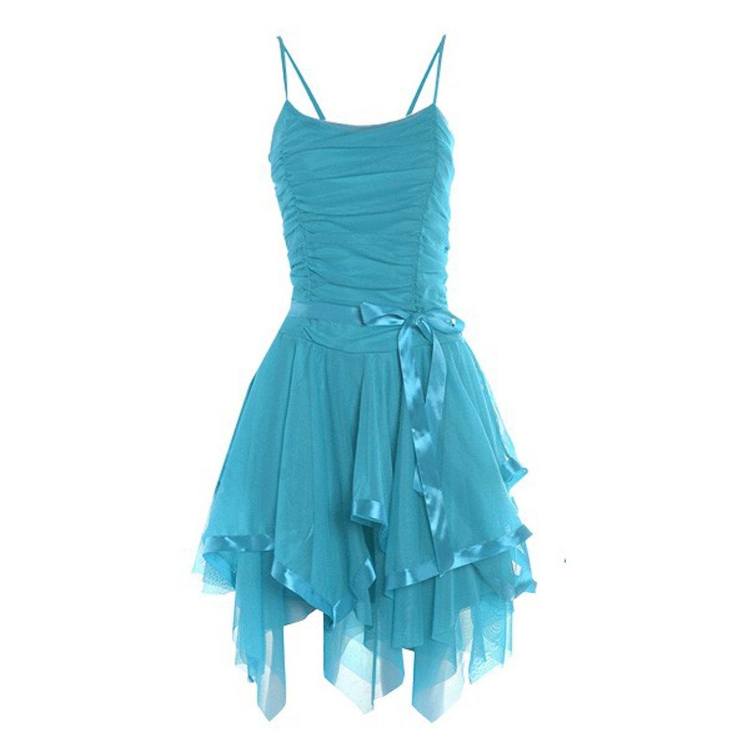Ladies-Prom-Strappy-Evening-Short-Cocktail-Party-Layered-Bridesmaid-Dress-Womens-Size-One-Size-One-Size-Turquoise