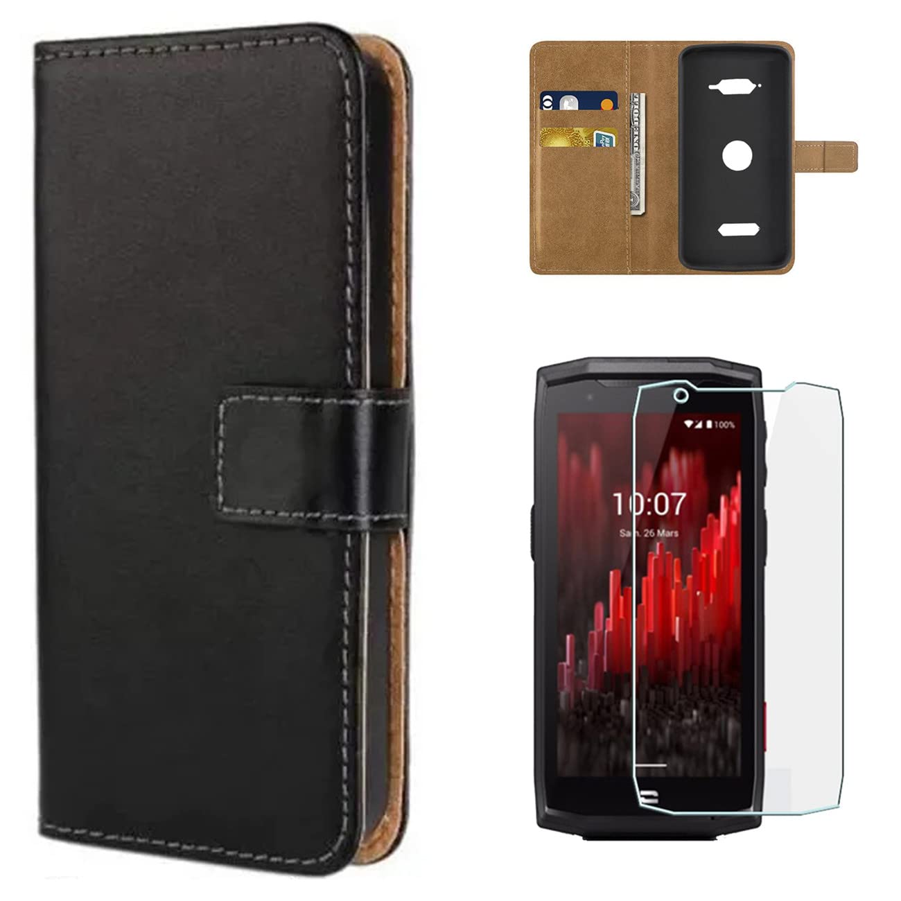 ZTAOOPOU Case for Crosscall Core M5 Luxury Flip Case Black + HD Tempered Glass Crosscall Core M5 Screen Protector 1 Pack