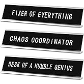 Suzile 3 Pcs Chaos Coordinator Fixer of Everything Desk of a Humble Genius Funny Desk Signs with Black Base Novelty Nameplate Funny Office Decor Plaque for Coworker Gift 10 x 2"