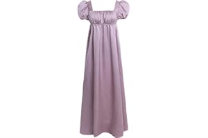 Vibsion Regency Dresses for Women Puff Sleeve Empire Waist Victorian Retro Dress