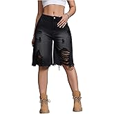 SOLY HUX Women's Ripped Denim Shorts Y2k Distressed Wide Leg Raw Hem Summer Bermuda Shorts