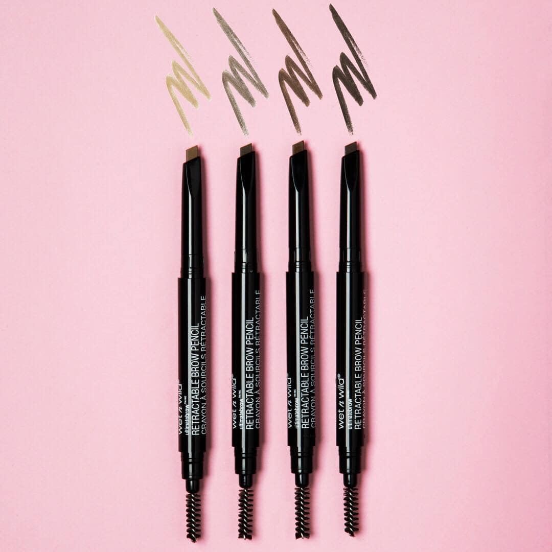 wet n wild Ultimate Eyebrow Retractable Definer Pencil, Medium Brown, Dual-Sided Brow Brush, Fine Tip, Shapes, Defines, Fills Brow Makeup