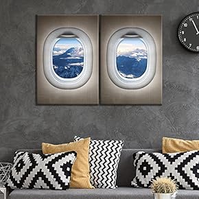 2 Panel Canvas Wall Art - Brown Window Seat in The Clouds Mountain Snow View - Giclee Print Gallery Wrap Modern Home Art Ready to Hang - 16"x24" x 2 Panels