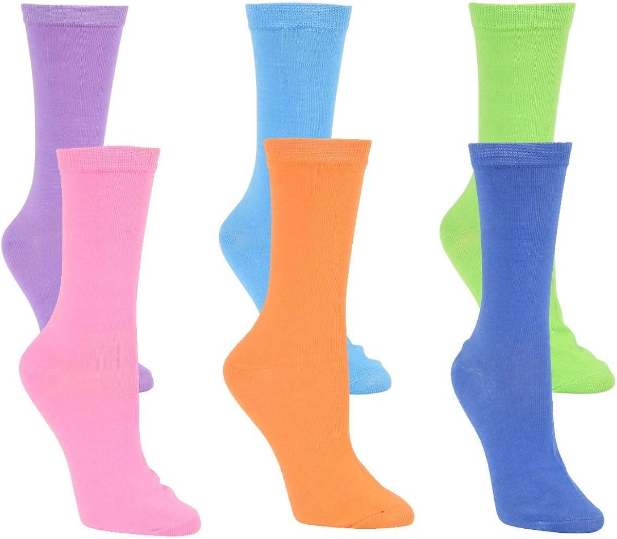 Women's Fun and Colorful Crew Sock 6 Packs Solids Clothing