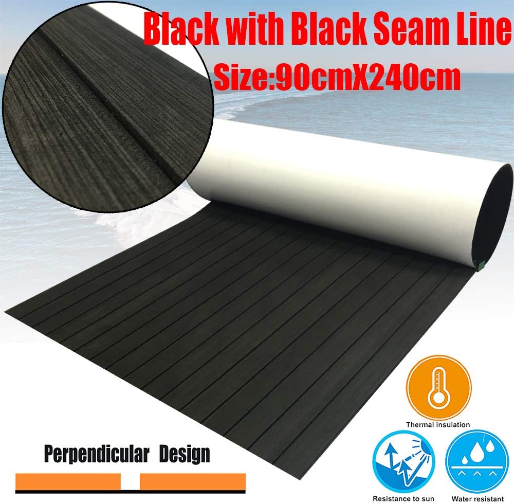 CHURERSHINING EVA Faux Teak Decking Sheet for Boat Yacht Marine Flooring Mat Non-Slip Mat Self-Adhesive Carpet 35.4" x94.5“ Light Brown/Grey …