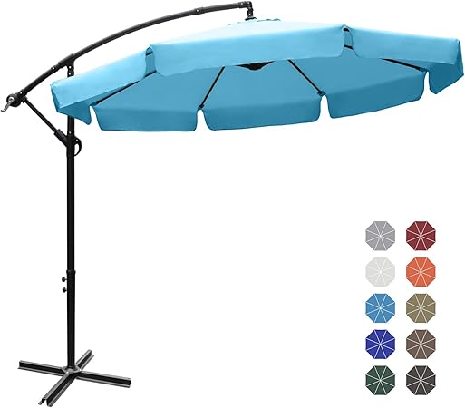 Amazon Com Abccanopy 9 Patio Umbrellas Offset Hanging Umbrellas 9ft Outdoor Market Umbrella With Crank Cross Base For Pool Deck Backyard And Garden 12 Colors Wave Edge Turquoise Garden Outdoor