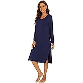WiWi Viscose from Bamboo Nightgowns for Women Long Sleeve Nightgown Soft Pajamas Warm Pj Dress S-XXL