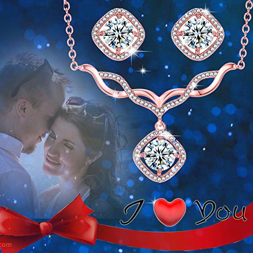 Womens Jewelry Set, Curved V-Necklace Earrings Necklaces Jewelry Set Christmas Gifts, Rose Gold
