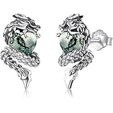 OHAYOO Dragon Stud Earrings 925 Sterling Silver Dragon Studs Earrings Vintage Dragon Jewelry Gift for Women Men