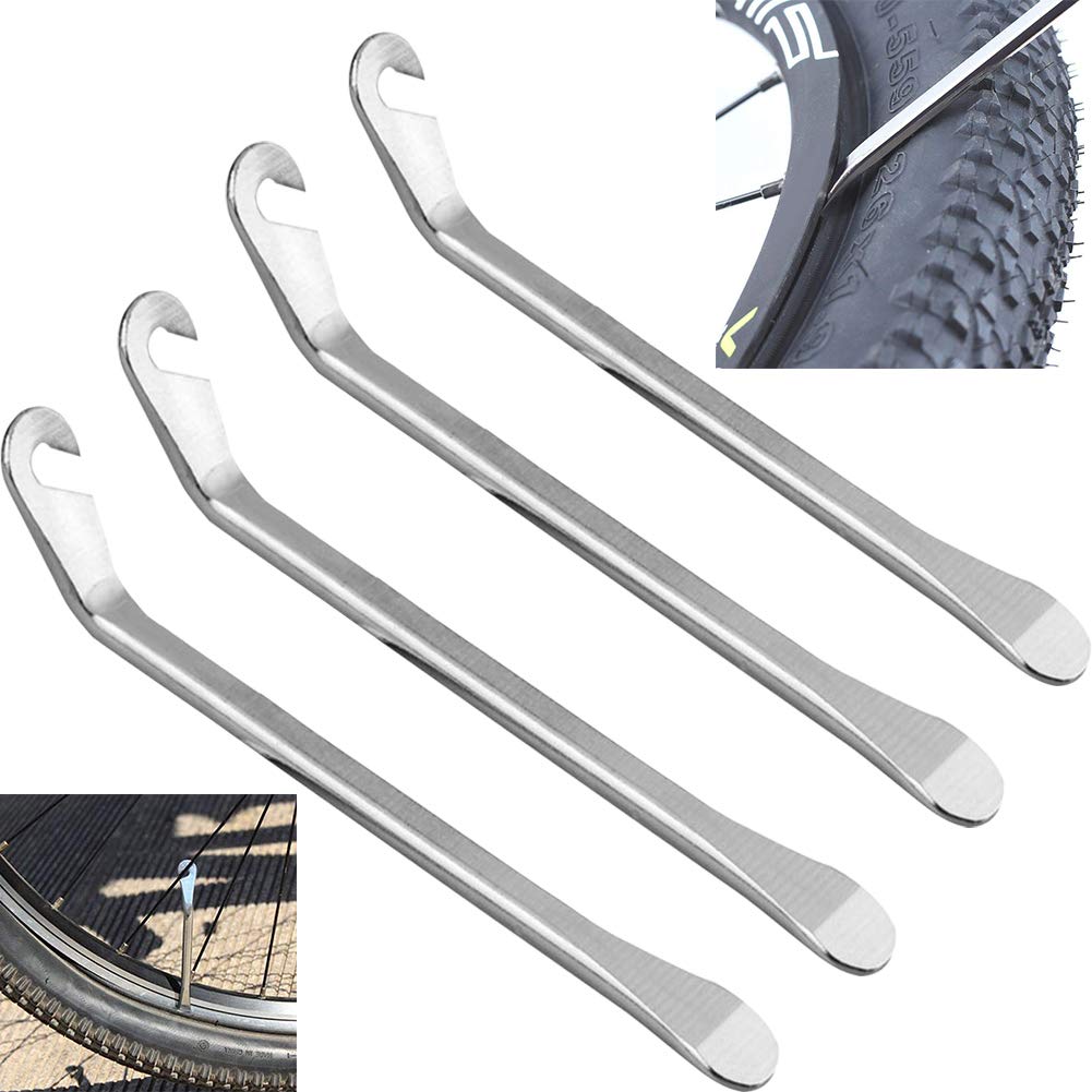 4 PCS Bicycle Bike Tyre Lever, Tire Remover Repair Tool Bicycle Bike Metal Curved Tyre Tire Lever Repair Wrench stainless Steel 12cm