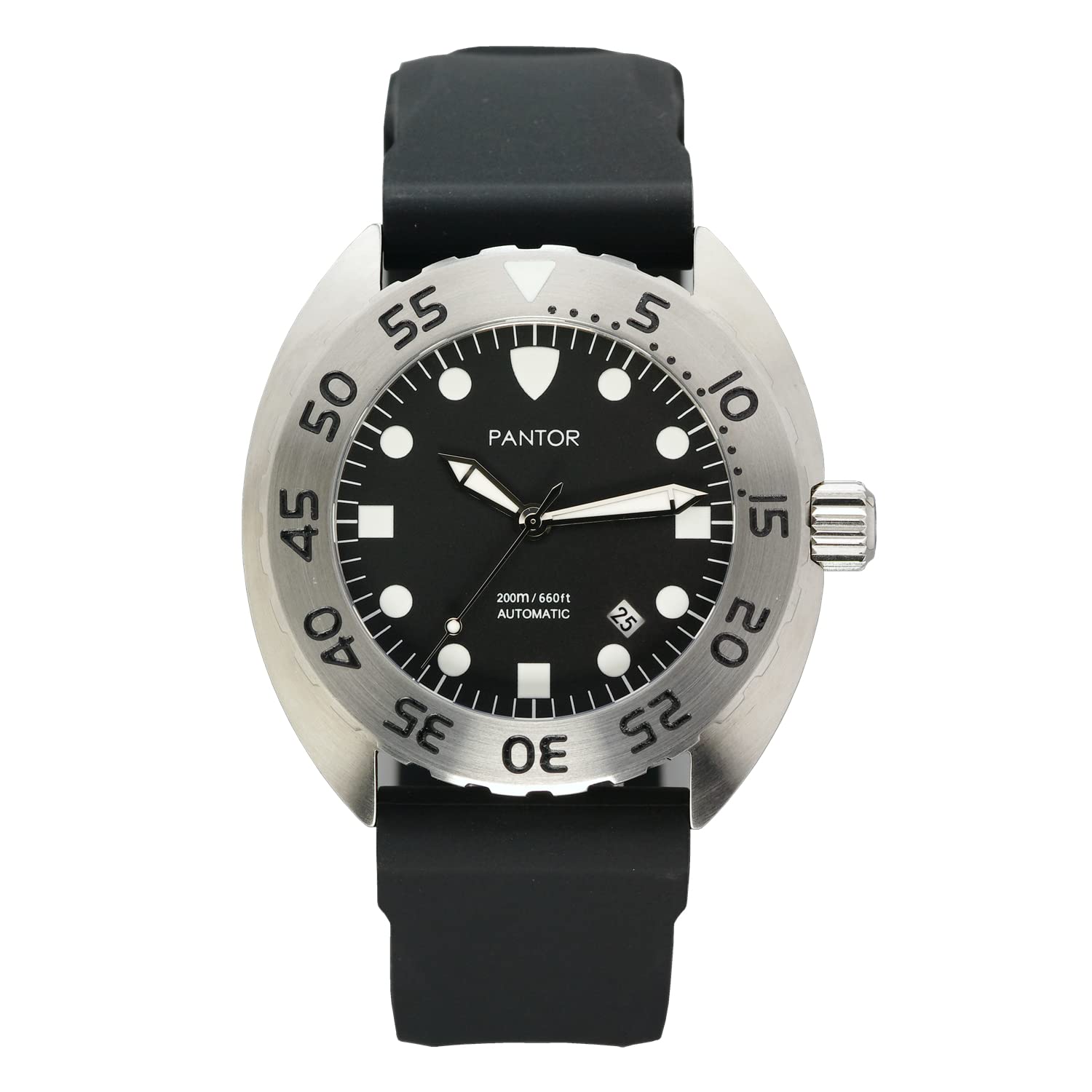 Pantor Dive Watches Nautilus 200m Big Size 45mm Automatic Pro Diver Watches with Rotating Bezel Sapphire and Rubber Strap