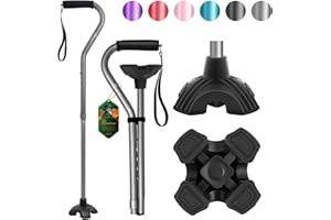 BeneCane Walking Cane Adjustable Cane with Offset Soft Cushioned Handle for Men & Women Lightweight Comfortable Extra Stability Base Mobility Aid for Men Women and Seniors