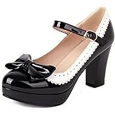 FOREADA Mary Jane Heels for Women Bow Lolita Platform High Heels Kawaii Shoes Dress Round Toe Pumps